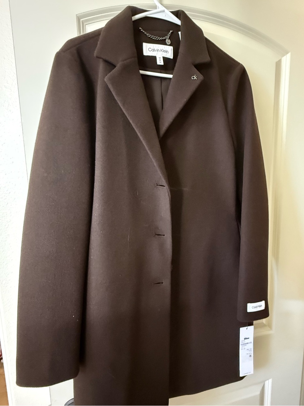 Calvin Klein Dark Brown Tailored Wool-Blend Pea Coat